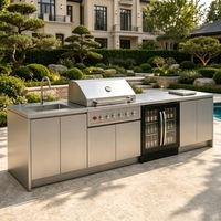 Nouvel ensemble de meubles de cuisine barbecue modulaire moderne 2026 pour extérieur, résistant aux éclaboussures, avec charnières, évier, robinet, tiroirs et rails coulissants en acier inoxydable