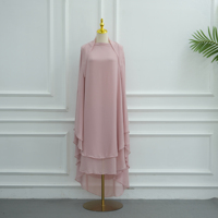 Khimar Maxi Chiffon Islami MEXIZO yang Elegan Berlapis dengan Belahan Samping dan Penutupan Panjang untuk Wanita Muslim, Pakaian Modis untuk Sholat