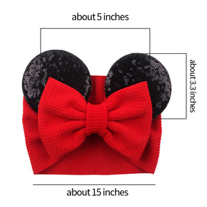 Jiamu-Diadema ancha para bebé, diadema con orejas de ratón y lazo, <span class=keywords><strong>accesorios</strong></span> para el cabello de lentejuelas para niños, turbante <span class=keywords><strong>personalizado</strong></span> para bebé, venta al por mayor - Product Image 3