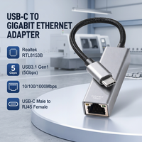Carte réseau Gigabit USB 3.1 Gen1 Type-C mâle vers RJ45, 1 Gbit/s, boîtier en aluminium, stock neutre pour revendeurs, commande en gros OEM