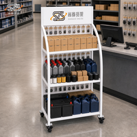 Présentoirs de Magasin, Étagère 60 kg, Présentoirs pour Batteries de Voiture, 2 Roulettes Verrouillables, Panneau Perforé, Zone Commerciale