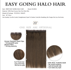 Virgin Remy Human <b>Hair</b> <b>Halo</b> <b>Hair</b> Extensions No Tape No Glue Adjustable Width 12-40Inch Balayage Highlight Color For Women <b>Hair</b> . - Product Image 6