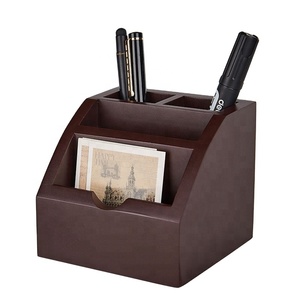 Vendita calda eco-friendly Desktop da ufficio portapenne <span class=keywords><strong>in</strong></span> <span class=keywords><strong>legno</strong></span> per risparmiare spazio marrone quadrato elegante accessorio da tavolo - Product Image 1