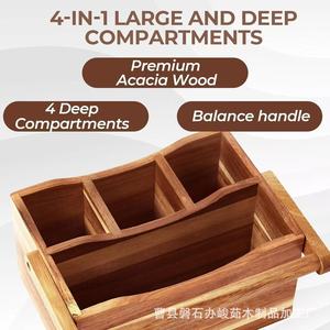 Wooden <b>Storage</b> <b>Box</b> With Partitions Rectangle Desktop Organizer For <b>Kitchen</b> Cutlery Living Room Miscellaneous <b>Storage</b> - Product Image 5