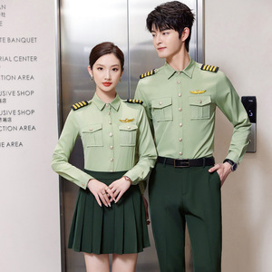 Pilot Uniform Shirt Short Sleeve Solid Color Polyester Slim Fit Unisex Airline Uniforms - Product Image 4