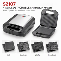 LEWE 1400W Grille-sandwich 4 tranches en acier inoxydable avec plaques antiadhésives pour gaufres et beignets, appareil ménager