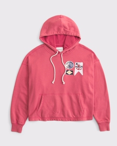 Sweat à capuche décontracté pour femme de haute qualité, rouge pastel, en tricot 100% coton avec appliqués, pour le quotidien - Product Image 2