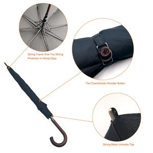 Bâton de marche classique pour hommes manche en <span class=keywords><strong>bois</strong></span> côtes en fibre de verre imperméable coupe-vent pongé matériel bâton <span class=keywords><strong>parapluie</strong></span> droit en gros - Product Image 6