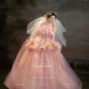 Floral Wedding Dress Ball Gown Strapless Empire Waist Tulle Pink For Photography - Product Image 2