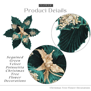 Fiori Artificiali in Velluto Verde Poinsettia Glitterati Buon <span class=keywords><strong>Natale</strong></span> 2025, Flores De Natal Decoracion, Decorazioni per Albero di <span class=keywords><strong>Natale</strong></span> - Product Image 3