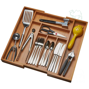 Organizador de cajones de cocina divisores de cajones ajustables para encajar en cualquier cajón de cocina cubiertos de bambú atractivos - Product Image 2