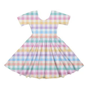 Moda Nuevos vestidos de flores para niñas de manga corta sobre estampado niños vestido de verano vestidos infantiles para niñas