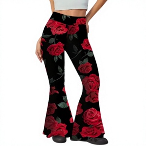 Hardhoodi Interination Women's Sporty High Waist <b>Flare</b> <b>Leggings</b> Elastic Waist Full-Length Yoga Workout Trousers Pockets Four - Product Image 1