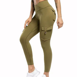 Pantalones de Yoga de entrenamiento de alta elasticidad con logotipo personalizado, mallas de cintura alta con bolsillo de carga para mujer - Product Image 1