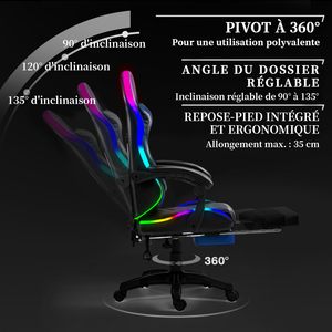 <span class=keywords><strong>Chaise</strong></span> <span class=keywords><strong>de</strong></span> <span class=keywords><strong>Gamer</strong></span> Racer avec éclairage LED coloré <span class=keywords><strong>de</strong></span> qualité supérieure, repose-pieds et fonction <span class=keywords><strong>de</strong></span> massage en option, bande lumineuse RGB (Bleu) - Product Image 3