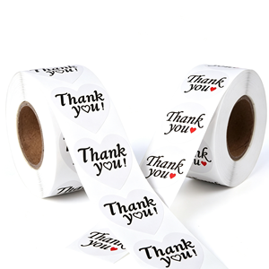 Adesivo Personalizzato a Forma di Cuore con Scritta 'Grazie', Etichetta in Rotolo di Carta Kraft 'Grazie' per Buste - Product Image 1