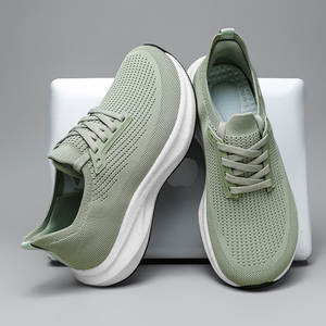 Chaussures de marche légères et respirantes en maille pour hommes, à lacets, semelle extérieure en caoutchouc antidérapante, motif uni tendance, toutes saisons, en coton - Product Image 4