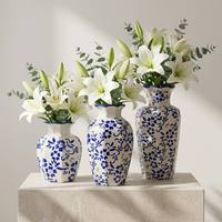 Vase à fleurs en porcelaine bleue Qinghua de style classique traditionnel ARM LVG, grand vase en céramique pour décoration intérieure, hôtel, maison, centre commercial