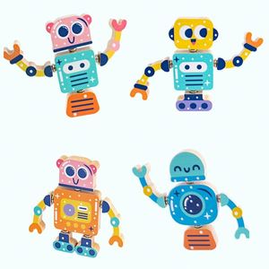 STEM Toys Fine Motor Skill Gift Boys Girls Fun 4pc Puzzle Wooden <b>Building</b> Stacking Robot <b>Set</b> - Product Image 4