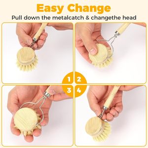 Eco-friendly 5pcs Kitchen Brush Set All Natural Fibre Wooden Floor Vegetable Dish Bottle Pot Brush Sisal Cleaning Brush - Product Image 5