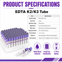Tube de prélèvement sanguin PET Vet Lab à bouchon violet pour chien et chat, pour le calcul du nombre de cellules sanguines (HCT, HGB) et l'examen microscopique, tube de prélèvement sanguin EDTA