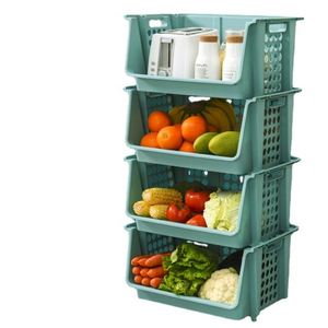 1-4 Tier Multipurpose Plastic Stacking Storage Basket Organizer Rack Open Front for Vegetable Fruit <b>Kitchen</b> <b>Pantry</b> with Wheel - Product Image 2