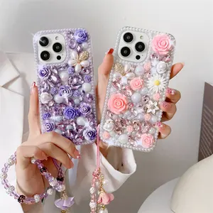 Luxury Bling Diamond Pearl Flower Phone Case For IPhone 15 Pro Max 14 13 12 11 Xs Xr Xs Max Rhinestone Mobile Covers For Girls