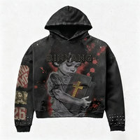Sweat à capuche vintage en coton patchwork à manches longues pour homme, tissu écologique 430g, personnalisable, vente en gros