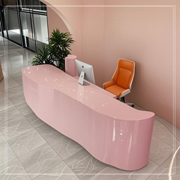 Source Factory Luxury Fiberglass Reception Desk Curved Front Desk for Office Building Salon - Product Image 5