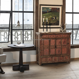 Comodino in Stile Cinese Tradizionale Vintage <span class=keywords><strong>con</strong></span> Laccatura Rossa Invecchiata, Ecologico e Fatto a Mano, per Arredamento Wabi-Sabi - Product Image 2