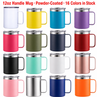 Mug isotherme en acier inoxydable de 12 oz avec couvercle, revêtement poudré, tasse à café, 16 couleurs en stock, camping, vente en gros