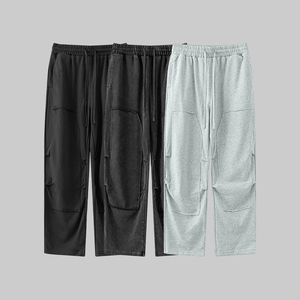 Pantalons de survêtement amples à jambes droites pour hommes, de haute qualité, en tissu French Terry, surdimensionnés, décontractés, streetwear, avec empiècements, lavés - Product Image 4