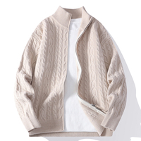 Herren Herbst-Winter Anpassbare Strickpullover Einfache Lässige Jacquard-Reißverschlussjacken Stehkragen-Mäntel Dick und Warm