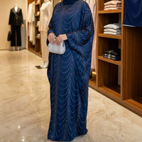 Robe Abaya ample et modeste Printemps-Été 2026 pour femme, col ouvert, ornée de strass, en crêpe doux, vêtement décontracté en tissu acétate, en stock