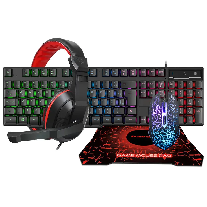 Best selling LED RGB Gaming Keyboard Mouse Combo Kit with Headphone Pad Computer Gamer Set MOQ 1000pcs