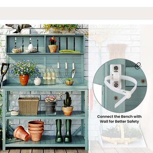 Banc de jardin en bois avec étagère de rangement, poste de travail polyvalent pour patio et cour arrière - Product Image 6