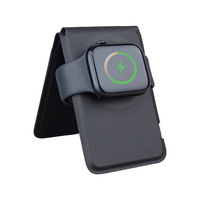 Hot Seller Fashion Magnetic Wallet Card Holder Mag and Safe Portefeuille en cuir PU Chargeur sans fil 3 en 1 Support de chargeur sans fil