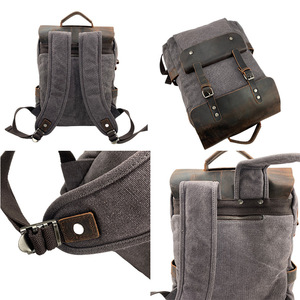 Sac à dos de travail rétro américain, sac à dos de voyage multifonctionnel en toile à blocs de couleur poivre et <span class=keywords><strong>sel</strong></span>, couleur unie B0127 - Product Image 3