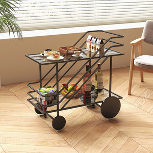 Chariot <span class=keywords><strong>de</strong></span> service commercial Maokangyun MC4 à double couche en verre et métal, style européen, durable, à 4 roues, avec étagères <span class=keywords><strong>de</strong></span> rangement pour hôtel - Product Image 1
