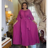 Robe plissée de style Miyake personnalisée pour femmes, robe maxi élégante à manches bouffantes avec ceinture, taille plus, longue abaya, tenue de créateur