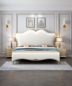 Lit Double King Size Moderne en Bois Massif Capitonnée et Sculptée, avec Rangement, pour Chambre Parentale de Villa – Mobilier de Luxe - Product Image 1