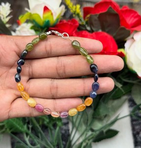 Pulsera de Cristal con Cuentas Ovaladas de Zafiro Natural Multicolor, Hecha a Mano, Elástica, Clásica, para Aniversario - Product Image 6