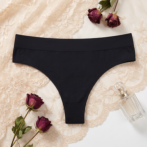 High Waist <b>Seamless</b> <b>Thong</b> for Women Ribbed Waistband Comfort Soft Stretch Panties Solid Plus Size Women Underwear Wholesale - Product Image 3