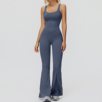 Combinaison de yoga une pièce personnalisée en nylon à jambes évasées, tenue de sport pour femme