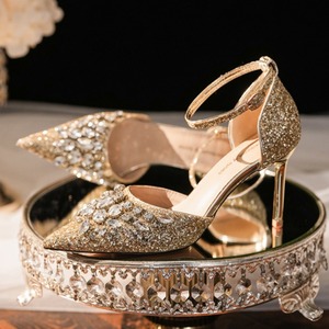 รองเท้าส้นสูงแบบเปิดนิ้วเท้าสำหรับผู้หญิง คุณภาพสูง สีทอง ขนาด 6.5 ซม./8.5 ซม. เหมาะสำหรับใส่ไปไนต์คลับ หรูหรา - Product Image 1