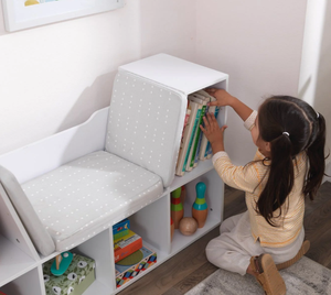 Étagère et banc de lecture 3 cubes pour enfants, en bois écologique blanc, pour salle de jeux et chambre à coucher - Product Image 4