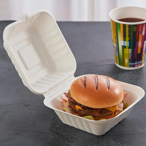 Boîte à repas en bagasse 3 compartiments - 9 x 9 pouces, biodégradable, jetable, 3 divisions, boîte à emporter pour hamburger personnalisée, micro-ondes, restauration rapide - Product Image 6