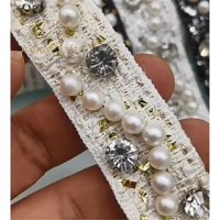 Ruban de dentelle brillant en polyester fait main de 25 mm de large avec perles coréennes pour bordure de robe, vêtements, cheveux et col