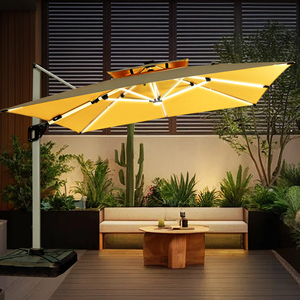 Sombrilla de Exterior Cuadrada de 10 pies con Base, Parasol de Café, Sombrilla de Mercado con Luz LED - Product Image 1