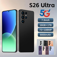 Smartphone S26 Ultra Ghana 7,3 pouces 90Hz LED Android 15 16 Go 1 To 108 MP 8800 mAh Deca Core 5G Double SIM Carte TF Face ID GPS Métal
